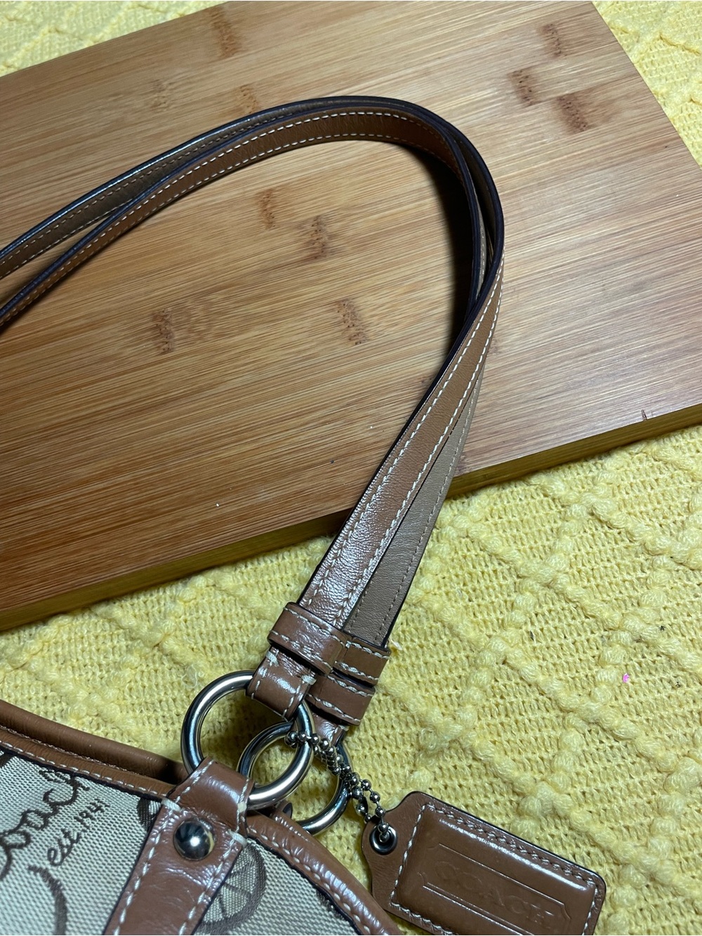 Coach Beige Signature Canvas Shoulder Bag with Brown Trim - Picture 5 of 16